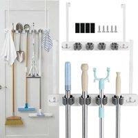 PAWNORA Over The Door Broom Mop Holder in White