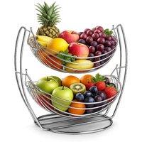 PAWNORA 2 Tier Swinging Fruit Bowl Chrome Basket Vegetable Stand in Silver | Size: 100 cm