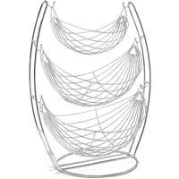 PAWNORA 3 Tier Swinging Fruit Bowl Chrome Basket Vegetable Stand in Silver | Size: 100 cm