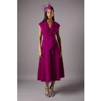 Coast Women's Belted Crepe Midi Dress in Berry | Size: 16