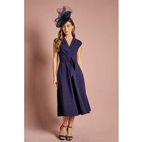 Coast Women's Belted Crepe Midi Dress in Navy | Size: 14