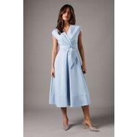 Coast Women's Belted Crepe Midi Dress in Pale Blue | Size: 12