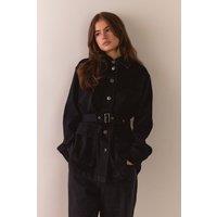 Warehouse Women's Pocket Detail Belted Denim Jacket in Washed Black | Size: 14