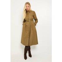 Wallis Women's Petite Cotton Belted Shirt Dress in Khaki | Size: 16