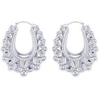 Jewelco London Women's Sterling Silver Oval Pear Spikey Bead Creole Earrings 41mm