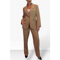 Paulo Due Women's 2 Piece Pinstripe Tailored Trouser Suit in Tan | Size: 14