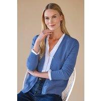 Pure Collection Women's Cashmere V Neck Cardigan in Mid Blue | Size: 12