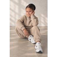 BCouture Women's Pullover Hoodie & Jogger Fleece Tracksuit Set in Light Stone | Size: 14-15 Years