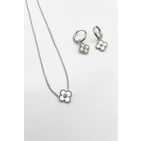SVNX Women's Mini Clover Necklace & Hoop Earrings in Silver