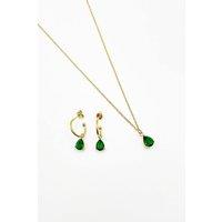 SVNX Women's Rhinestone Teardrop Necklace & Earrings Set - Gift Boxed in Green