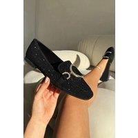 Love Lemonade Women's Crystal Imperial Suede Loafers in Black | Size: 8