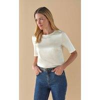 Pure Collection Women's Silk Front T-Shirt in Off-White | Size: 12