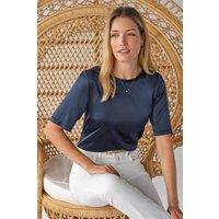 Pure Collection Women's Silk Front T-Shirt in Navy | Size: 18