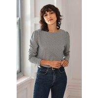 Pure Collection Women's Jacquard Long Sleeve Top in Navy | Size: 14