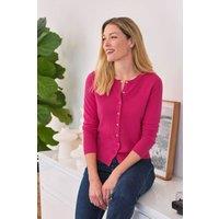 Pure Collection Women's Cashmere Crew Neck Cardigan in Pink | Size: 16
