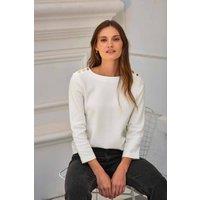 Pure Collection Women's Button Shoulder Ottoman Top in Off-White | Size: 8