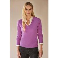 Pure Collection Women's Cashmere V Neck Sweater in Lavender | Size: 12