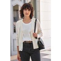Pure Collection Women's Relaxed Cashmere V Neck Cardigan in White | Size: 16
