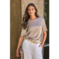 Pure Collection Women's Silk Front T-Shirt in Light Brown | Size: 14