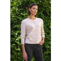 Pure Collection Women's Cotton Blend Applique Cardigan in Cream | Size: 18