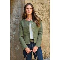 Pure Collection Women's Boucle Collarless Jacket in Khaki | Size: 16