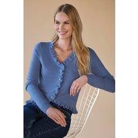 Pure Collection Women's Cashmere Ruffle Cardigan in Mid Blue | Size: 8
