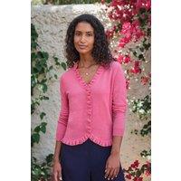 Pure Collection Women's Cashmere Ruffle Cardigan in Pink | Size: 10