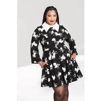 Hell Bunny Women's Sullivan Black Mini Dress with Pointed Collar White Horse & Star Print | Size: Small