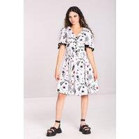 Hell Bunny Women's White Avery Dress Tattoo Print Viscose Dress with Lace Sleeve Detail
