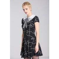 Hell Bunny Women's Stitches Bat Print Mini Dress With Embroidered Collar & Tie Neck | Size: Medium