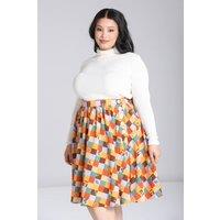 Hell Bunny Women's Autumn Check Printed Midi Skirt Nature Motifs Flared Design
