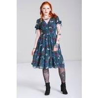 Hell Bunny Women's Sianna Chiffon Midi Dress with Puff Sleeves & Underbust Detail in Teal