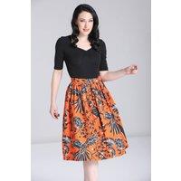 Hell Bunny Women's Rio Floral Print Cotton Skirt with Gathered Waist & Back Zip in Orange
