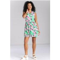 Hell Bunny Women's Kai Printed V Neckline Sleeveless Mini Dress in Green