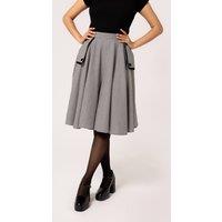 Hell Bunny Women's Teddy Houndstooth Midi Skirt With Velvet Trim Pocket Detail