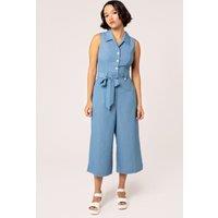 Hell Bunny Women's Rylee 1940's Style Sleeveless Jumpsuit Blue