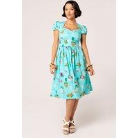 Hell Bunny Women's Ayanna 50's Style Stretch Midi Dress in Aqua | Size: Large