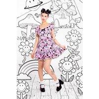 Hell Bunny Women's Robbie Tartan Heart Print Mini Dress With Lace Trim & Puff Sleeves