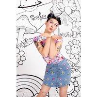 Hell Bunny Women's Lottie Daisy Embroidered Denim Mini Skirt With Button Front Closure in Blue | Size: XL