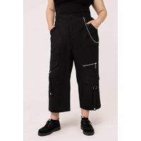 Hell Bunny Women's Mallory Black Cropped Straight Leg Trousers Chain & Pocket Detail | Size: Medium