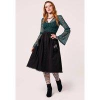 Hell Bunny Women's Danica Sun & Moon Embroidered Midi Skirt in Black
