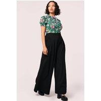 Hell Bunny Women's Simone High Waisted Wide Leg Black Trousers | Size: Large