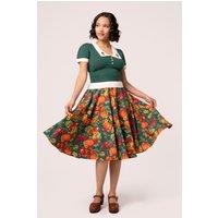 Hell Bunny Women's Pumpkin Patch 50s Style Green Base Midi Skirt