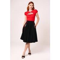 Hell Bunny Women's Idaho Black Embroidered 50s Circle Midi Skirt with Pockets