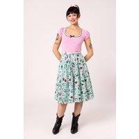 Hell Bunny Women's Kellie Mint Green Western Print 50s Midi Skirt with Belt