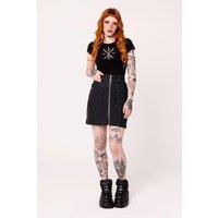 Hell Bunny Women's Raye A-Line Denim Mini Skirt with D-Ring Pockets & Ring Zip in Black