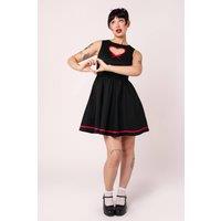 Hell Bunny Women's Lucie Heart Cutout Mini Dress With Red Trim & Bow Detail in Black | Size: Large