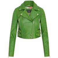 TruClothing Women's Real Leather Short Cropped Length Brando Style Biker Jacket in Green | Size: 18