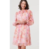 Izabel London Women's High Neck Semi Sheer Short Dress in Pink | Size: 18