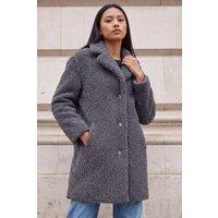 Roman Women's Petite Teddy Longline Coat in Dark Grey | Size: 10